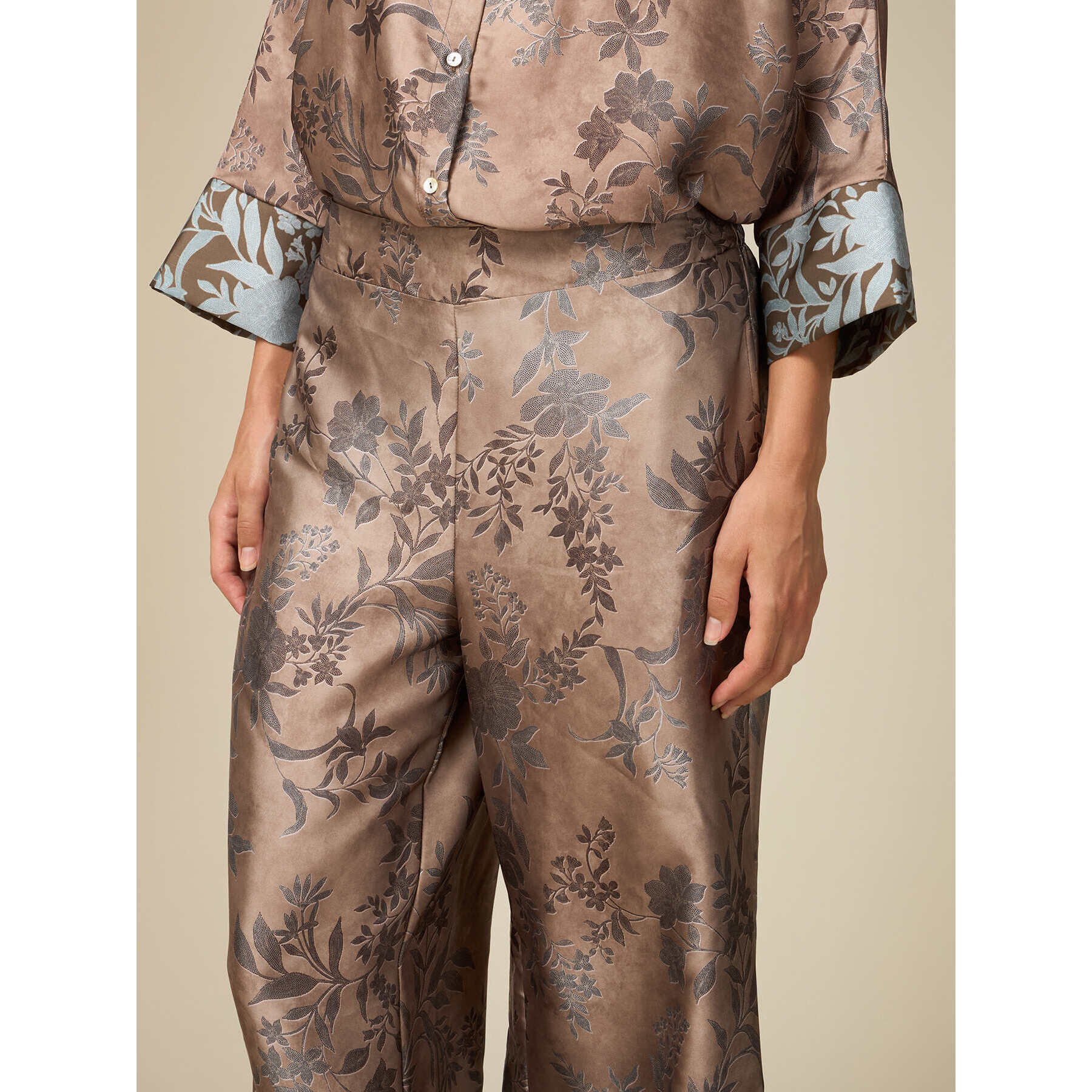 Oltre - Patterned satin palazzo trousers - Beige