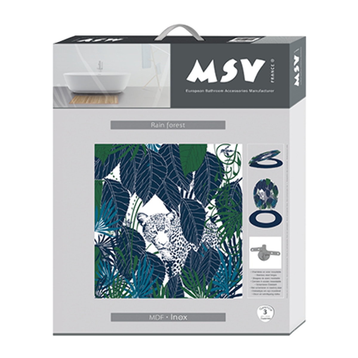 Abattant wc MDF RAIN FOREST Bleu & Vert - Charnières Inox MSV