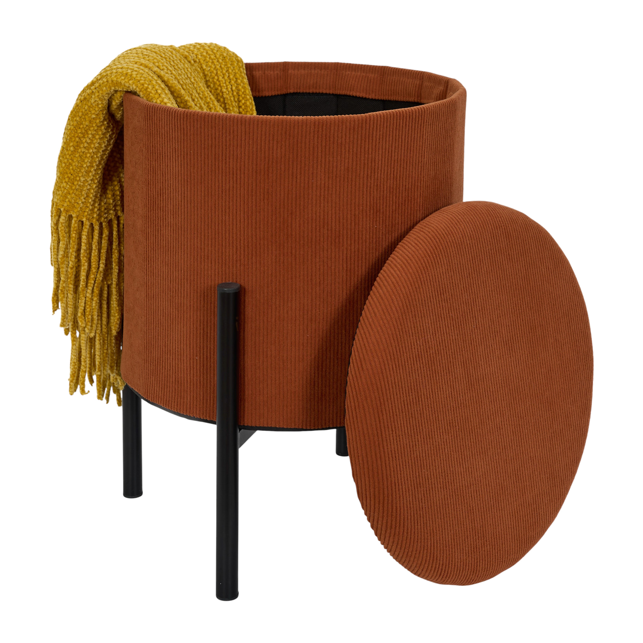 Lot de 4 Poufs - HOME DECO FACTORY - Jules - Rangement - Côtelé - Terracotta