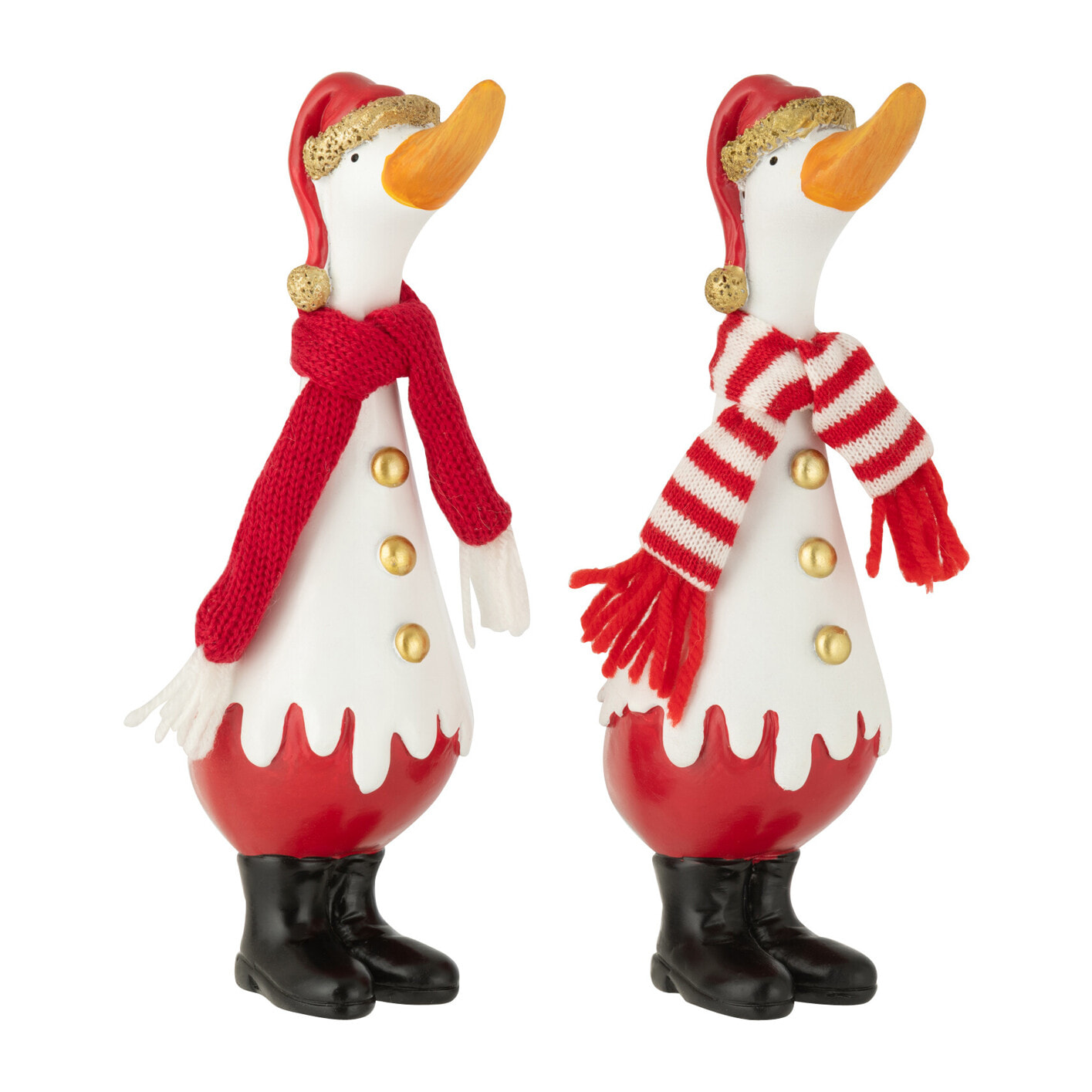 J-Line figurine Canard Hiver - polyrésine - blanc/rouge - medium - 2 pièces