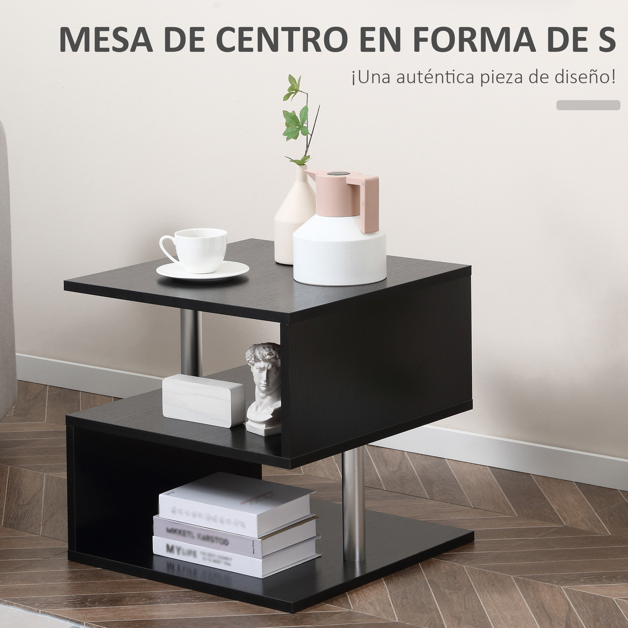 Mesa de Centro con Compartimento Abierto de Madera 50x50x50cm