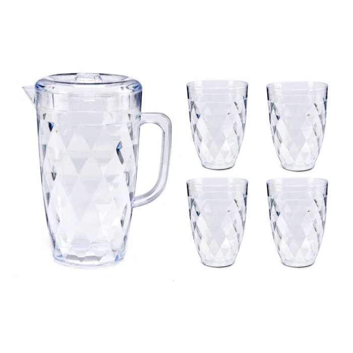 Set jarra 1,5l 4 vasos plastico transp colección leknes