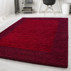 OTTA - Tapis shaggy à poils longs motif cadre Rouge