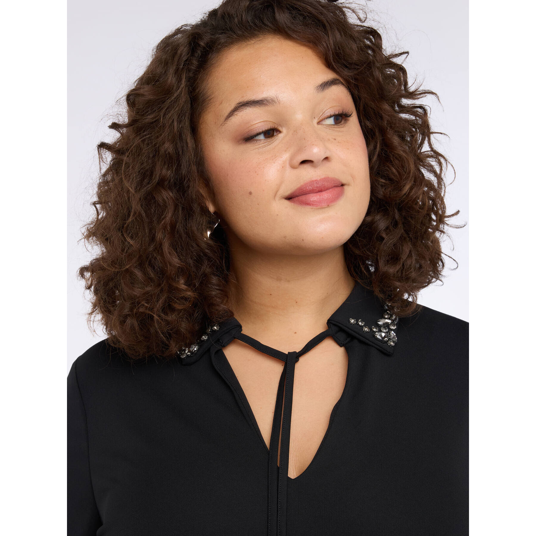 Fiorella Rubino - Camiseta de jersey con cuello precioso - Negro