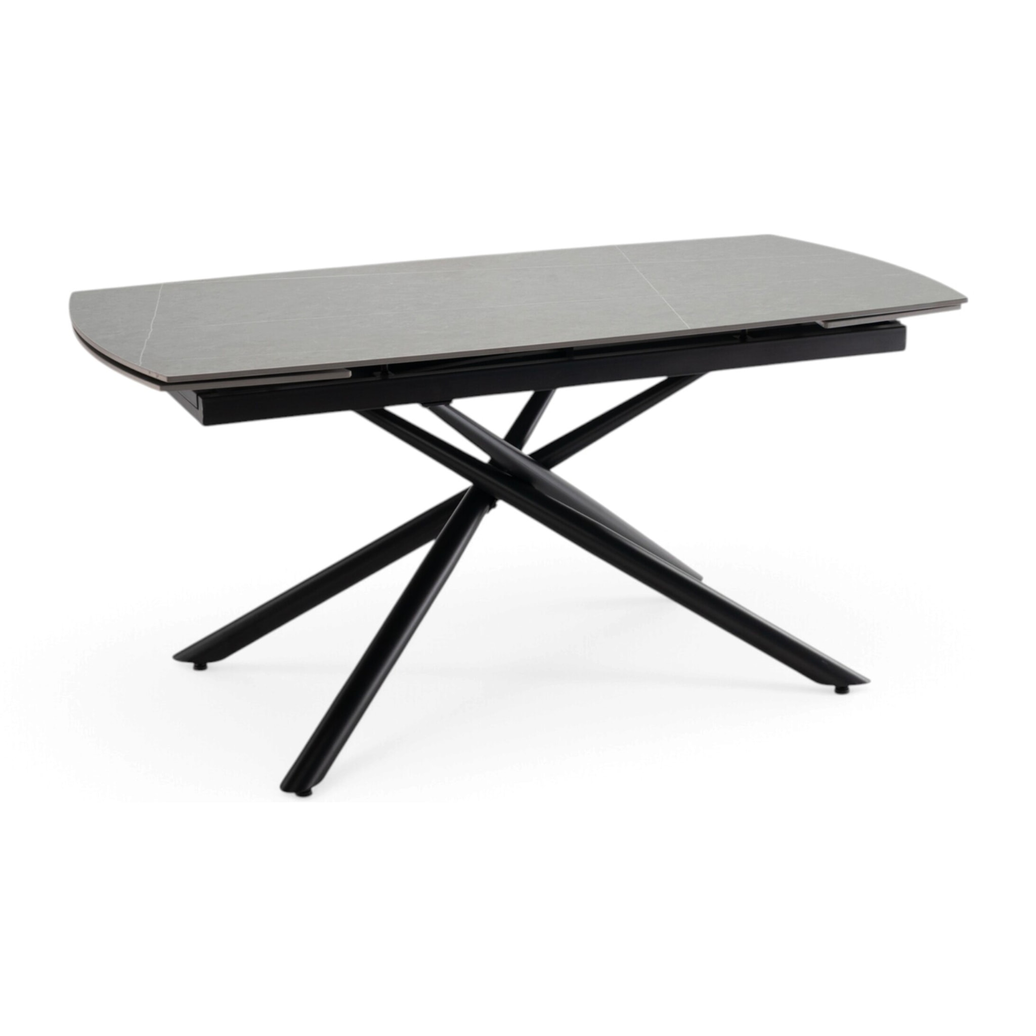 Tavolo allungabile BONIFACIO in ceramica,finitura pietra grigio e gambe in metallo verniciato nero - 160-220×80x76 cm