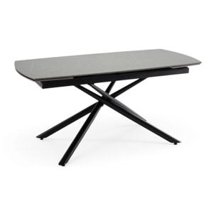 Tavolo allungabile BONIFACIO in ceramica,finitura pietra grigio e gambe in metallo verniciato nero - 160-220×80x76 cm
