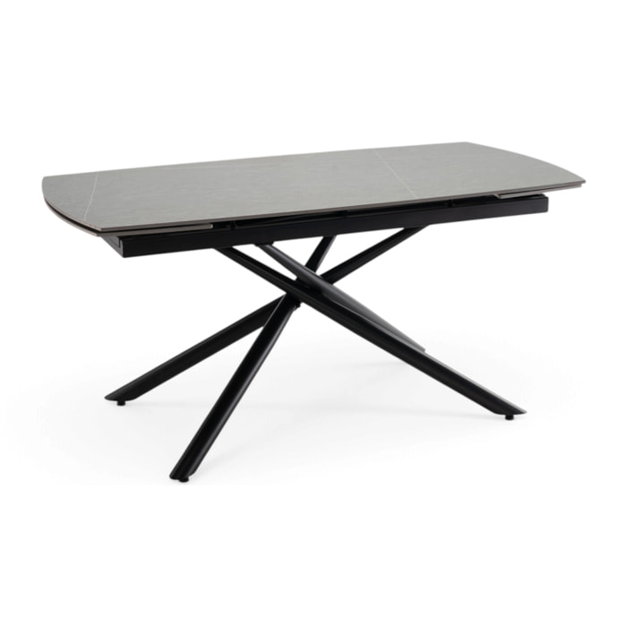 Tavolo allungabile BONIFACIO in ceramica,finitura pietra grigio e gambe in metallo verniciato nero - 160-220×80x76 cm