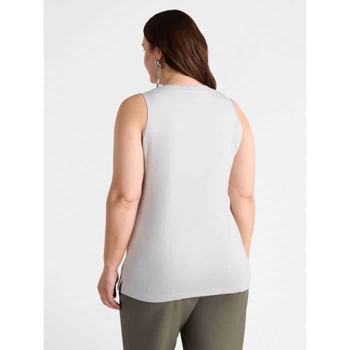 Fiorella Rubino - Top de dos tejidos con escote de pico - Gris