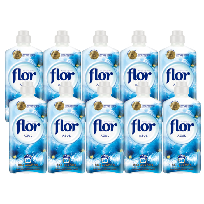 Flor Azul Suavizante para la Ropa, pack de 590 lavados (10botellas x 59 lavados)