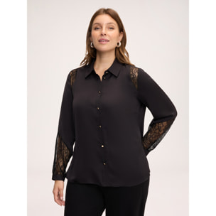 Fiorella Rubino - Blusa in raso stretch con inserti in pizzo - Nero