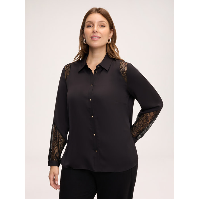 Fiorella Rubino - Blusa in raso stretch con inserti in pizzo - Nero