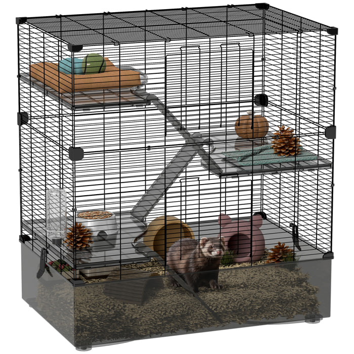Jaula para Hurones de 4 Niveles con Bandeja Inferior Jaula para Roedores con Rampas Comedero y Bebedero Recinto para Chinchillas 73x47x80 cm Negro
