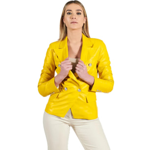 Giacca blazer doppio petto in pelle naturale gialla