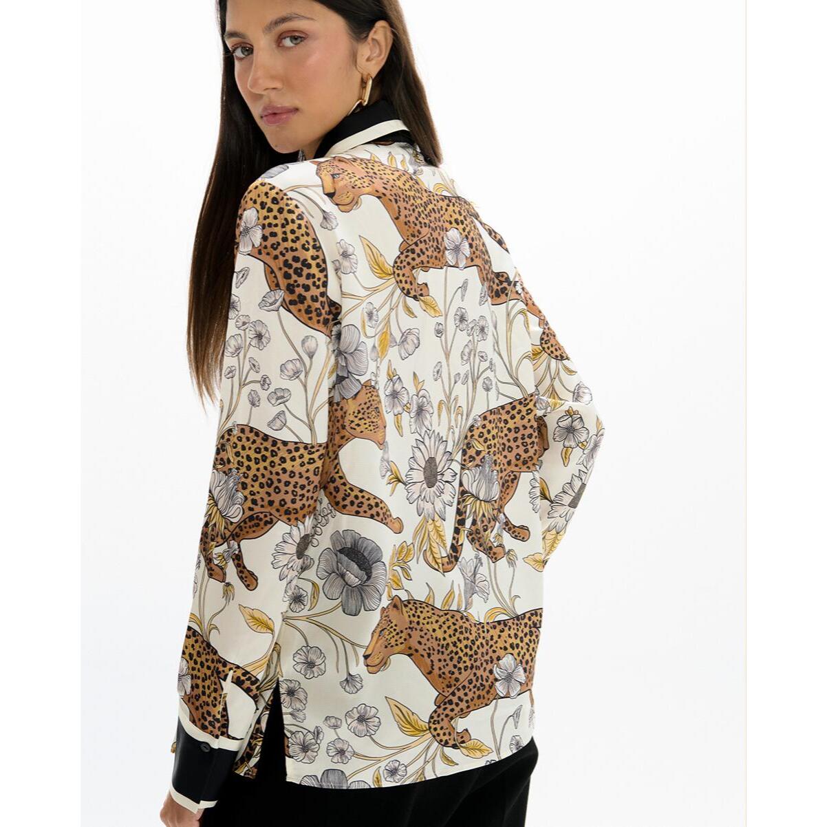 Camicia con stampa leopardata e bordo