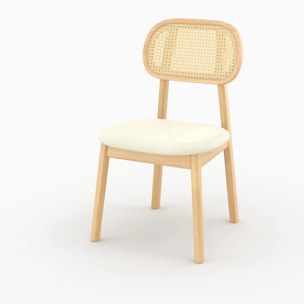 Lot de 2 chaises en bois clair, tissu beige et rotin synthétique - Maria