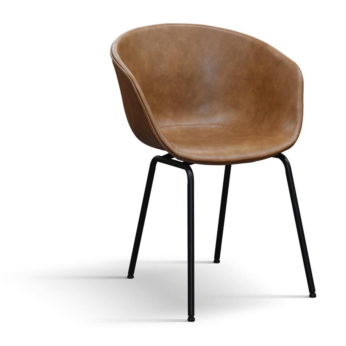 Set di 4 sedie COPENAGHEN rivestite in ecopelle cammello e gambe in metallo nero