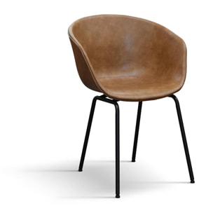 Set di 4 sedie COPENAGHEN rivestite in ecopelle cammello e gambe in metallo nero