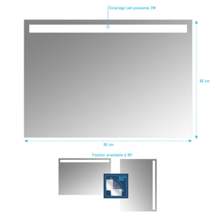 Miroir salle de bain LED auto-éclairant HIGH LINE 80x60cm