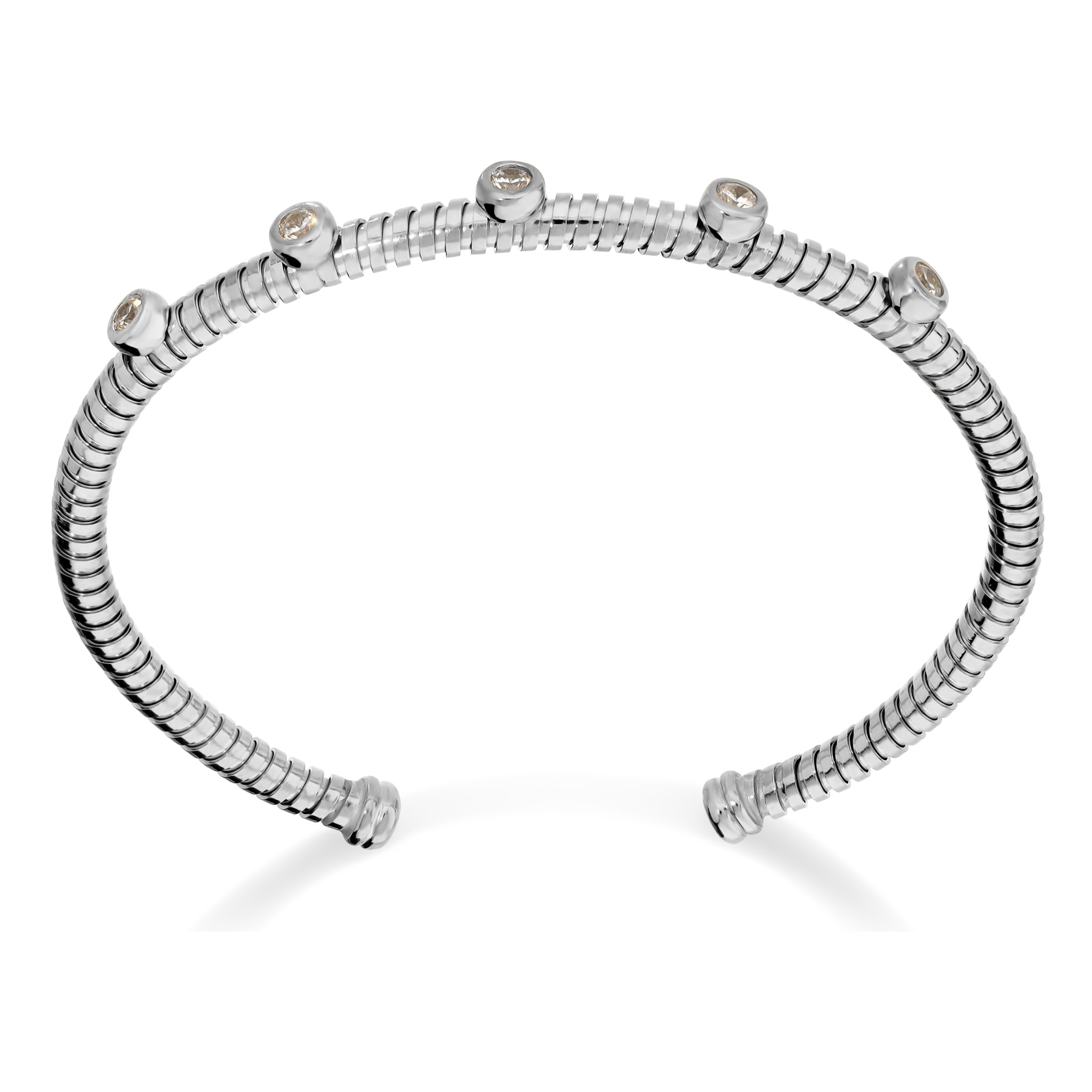 Bracciale Rigido Maglia Tubogas in Argento 925 placcato Rodio con Cubic Zirconia