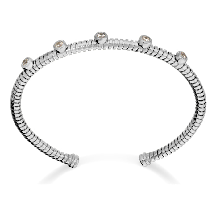 Bracciale Rigido Maglia Tubogas in Argento 925 placcato Rodio con Cubic Zirconia
