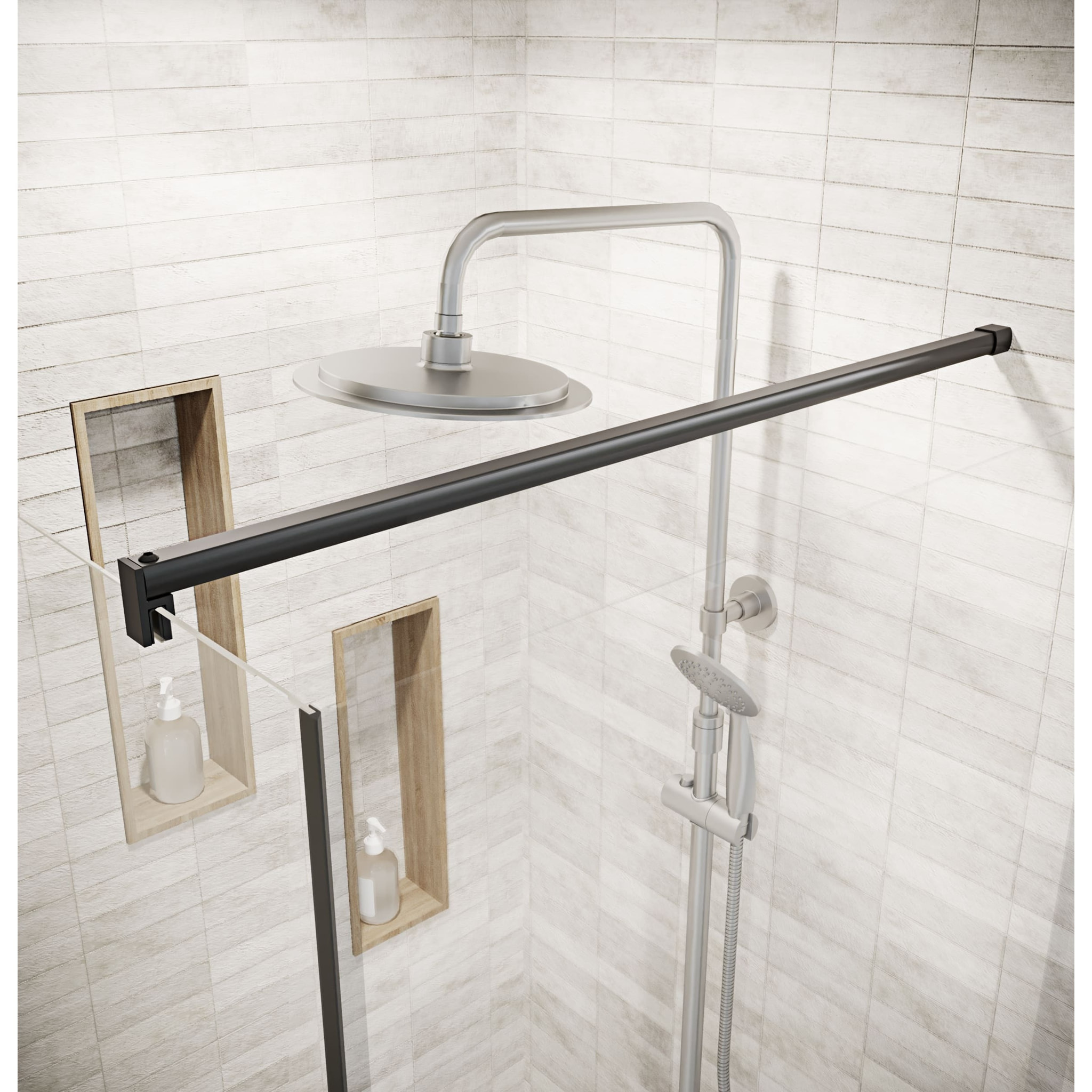 Retour pour Porte de Douche 80x195cm Verre Trempe 8mm Anticalcaire - Alu Noir - DARK ELEMENTARY
