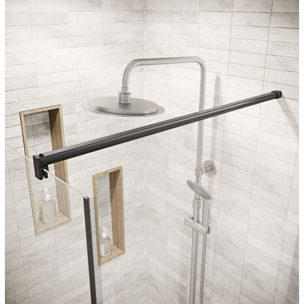 Retour pour Porte de Douche 80x195cm Verre Trempe 8mm Anticalcaire - Alu Noir - DARK ELEMENTARY