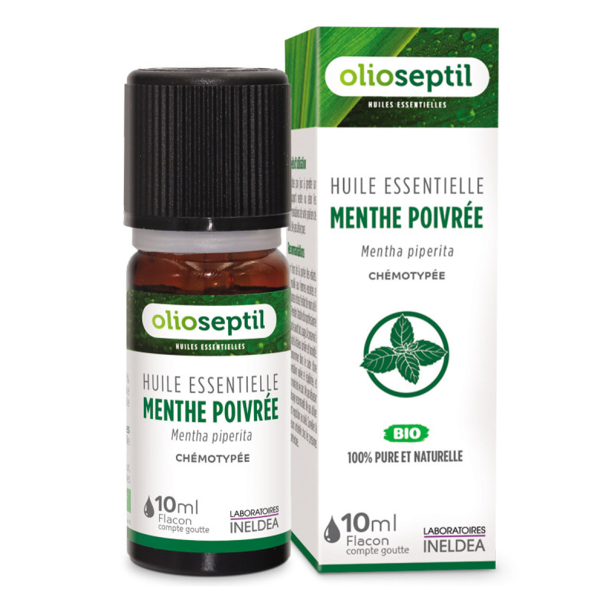 OLIOSEPTIL - Huile essentielle de Menthe Poivrée - 100% Pure et naturelle - BIO - HEBBD (biochimiquement et botaniquement définie) - 100% origine naturelle - Lot de 3 Flacons de 10ml