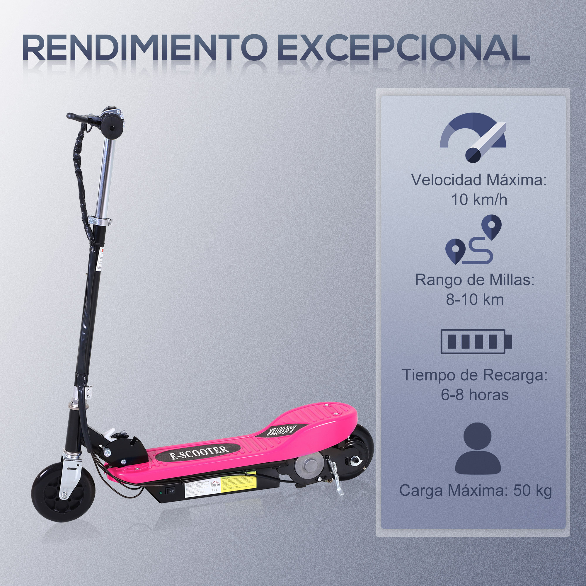 Patinete Eléctrico Plegable para Niños y Adolescentes de +7 Años Velocidad de 10 km/h Scooter Eléctrico con Manillar Ajustable en Altura y Frenos Carga Máx. 50 kg 78x37x87-95 cm Rosa