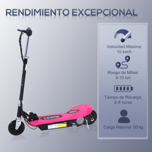 Patinete Eléctrico Plegable para Niños y Adolescentes de +7 Años Velocidad de 10 km/h Scooter Eléctrico con Manillar Ajustable en Altura y Frenos Carga Máx. 50 kg 78x37x87-95 cm Rosa