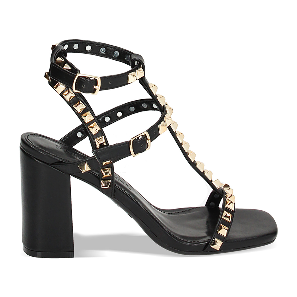 Sandalo donna nero con borchie, tacco 8,5 cm