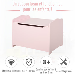 Coffre malle de rangement coffre à jouets dim. 60L x 40l x 48H cm vérin pneumatique MDF rose