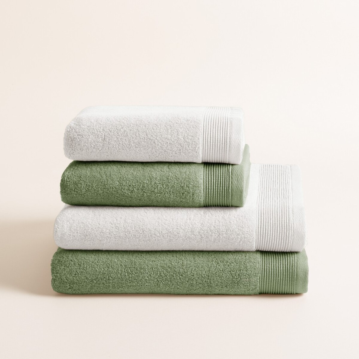 Lot de 4 serviettes Harmony Bicolores Blanc-Mousse - Zero Twist - 600 grammes