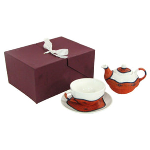 Teiera e tazza con decoro in bambù arancione