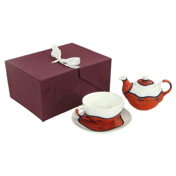 Teiera e tazza con decoro in bambù arancione
