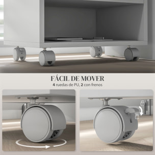 Mueble de Impresora con Ruedas Soporte de Impresora con Compartimentos Abiertos para Oficina Estudio 40x30x36 cm Blanco