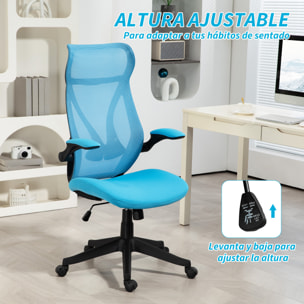 Silla de Escritorio de Malla Silla de Oficina Giratoria con Altura Ajustable Reposabrazos Abatibles y Función de Basculante Silla para Estudio Carga 120 kg Azul Claro