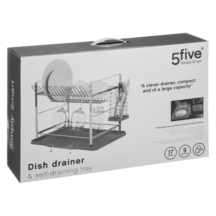 Égouttoir métal 2 niveaux avec plateau gris