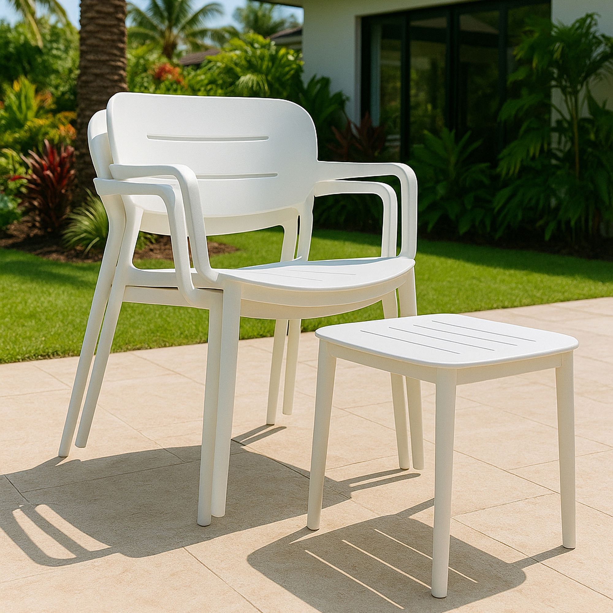 Salon de jardin en polypropylène blanc SUNSET