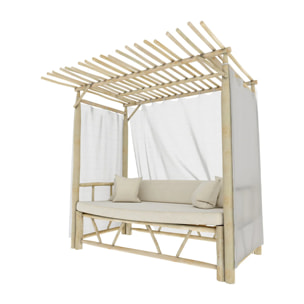 Lit à baldaquin d'extérieur en branche de teck et toile - Tika