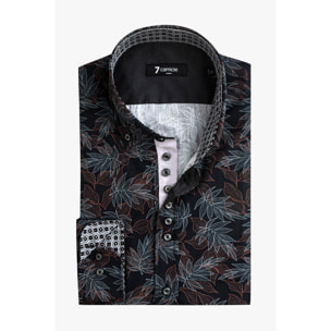 Camicia Uomo 1 Bottoni Button Down Slim Popeline Fantasia Verde Scuro e Mattone