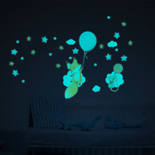 Sticker phosphorescent lumineux - RENARD ET SOURIS VOLANT + 80 ÉTOILES