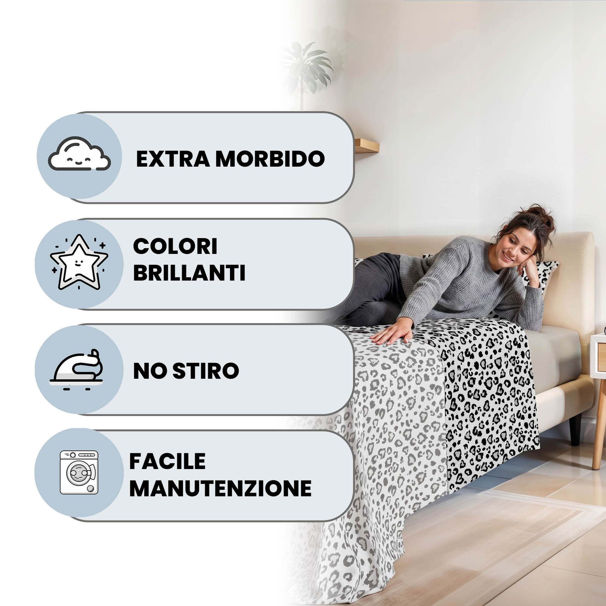 COMPLETO LETTO FASHION, 100% Microfibra, No Stiro - INGRID