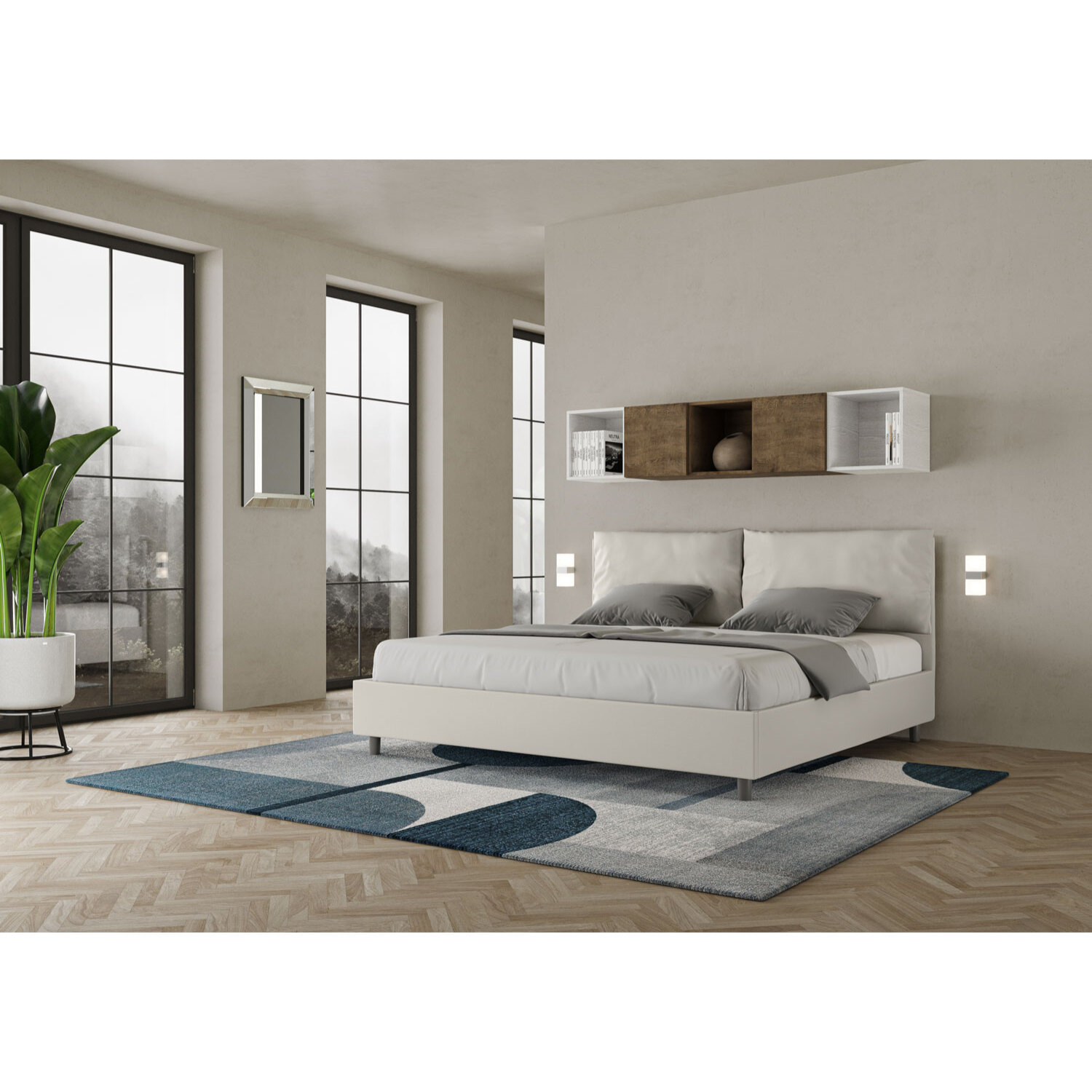 Lit king size sans sommier rembourré 200x200 similicuir blanc Antea Large