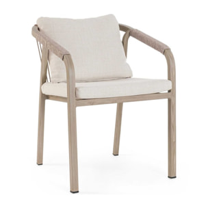Set 4 sedie da giardino ALVOR con cuscini, intreccio in corda e struttura in alluminio effetto legno