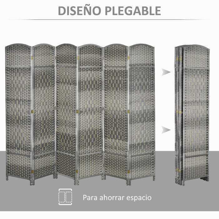 Separador de Ambientes de 6 Paneles Biombo Plegable 270x180 cm Pantalla de Privacidad de Polipropileno para Oficina Dormitorio Gris Mixto