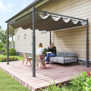 Pergola rétractable 3 x 3 m acier époxy noir polyester haute densité 180 g/m² UPF30+ gris