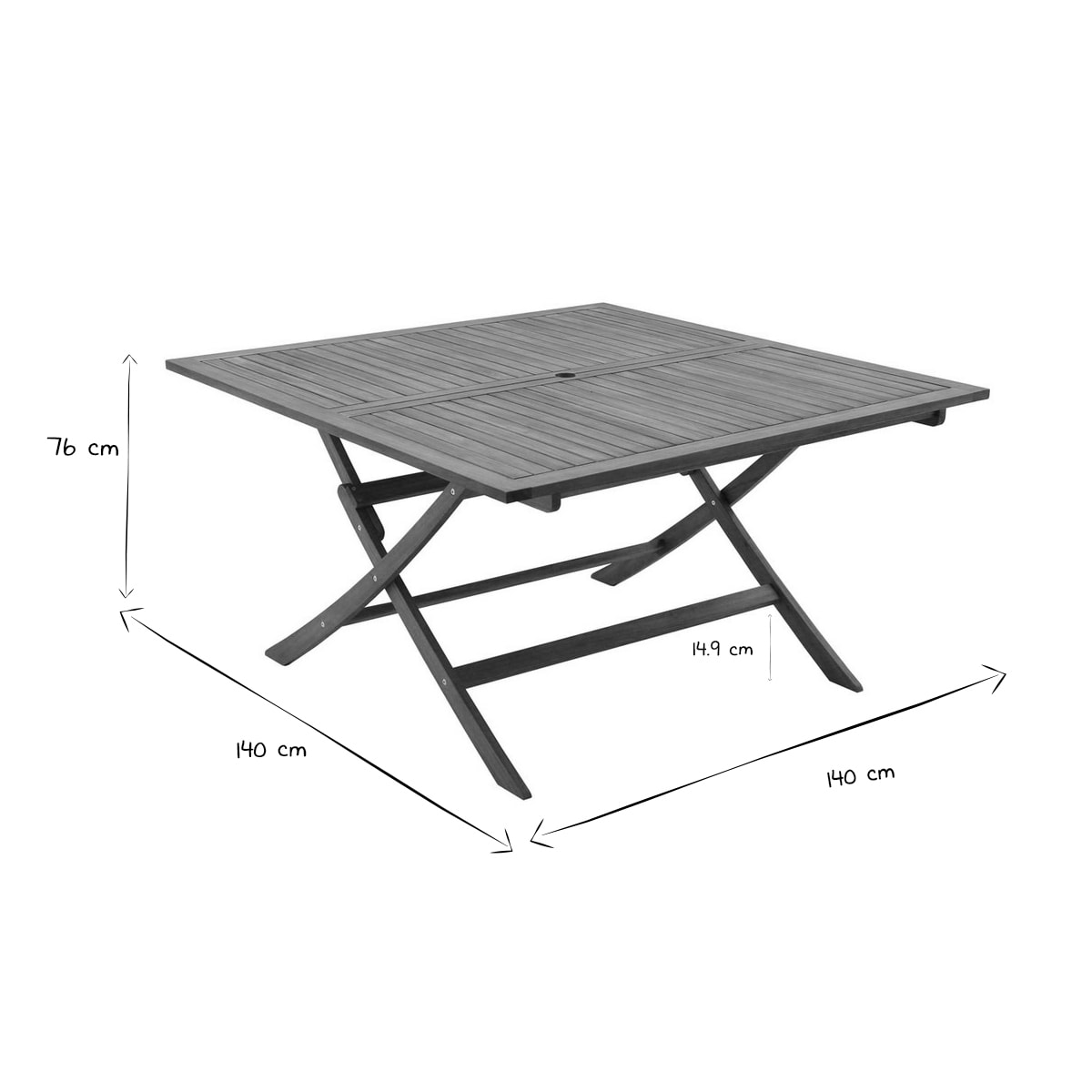 Table de jardin pliante carrée en bois massif L140 cm SANTIAGO