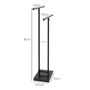 Toallero de Pie de Metal, Toallero Escalera de Baño con 2 Barras en Forma de T, Estilo Moderno, 50x18,5x85 cm, Negro