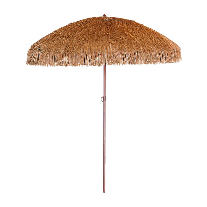 HAWAI - Parasol marron clair à franges en acier finition bois naturel