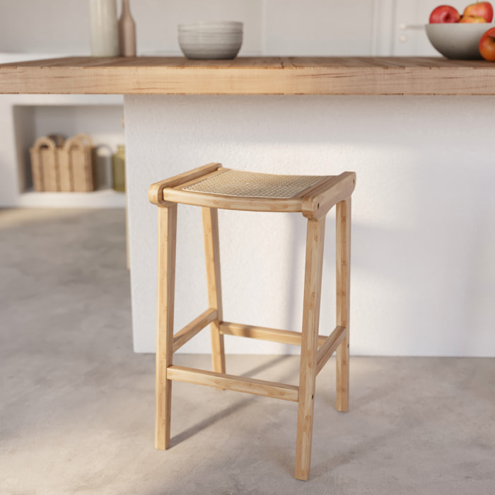 Tabouret pour îlot central 65 cm en teck et rotin naturel - Omaha